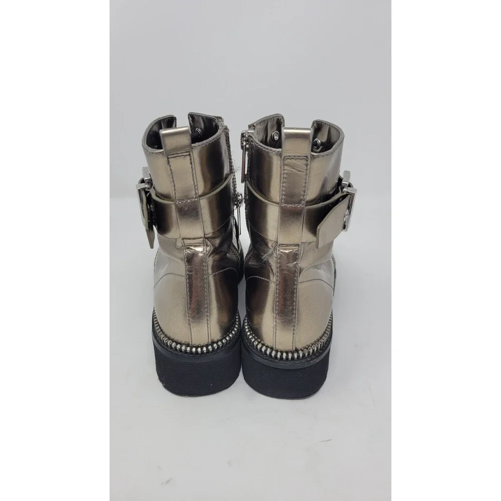 Women's Michael Kors Vivia Nickle Metallic Buckle Lace Leather Combat Boot